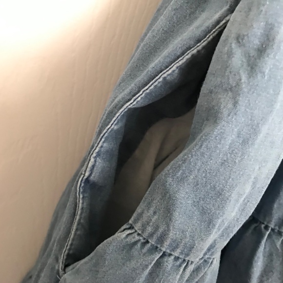 NWOT Bluenotes 100% Cotton Chambray Smocked Tiered Mini Dress XL With Pockets - Picture 6 of 14